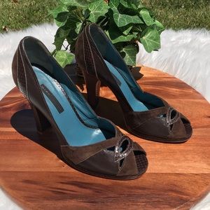Marc Jacobs Brown Leather Suede Peep Toe Heels 9.5